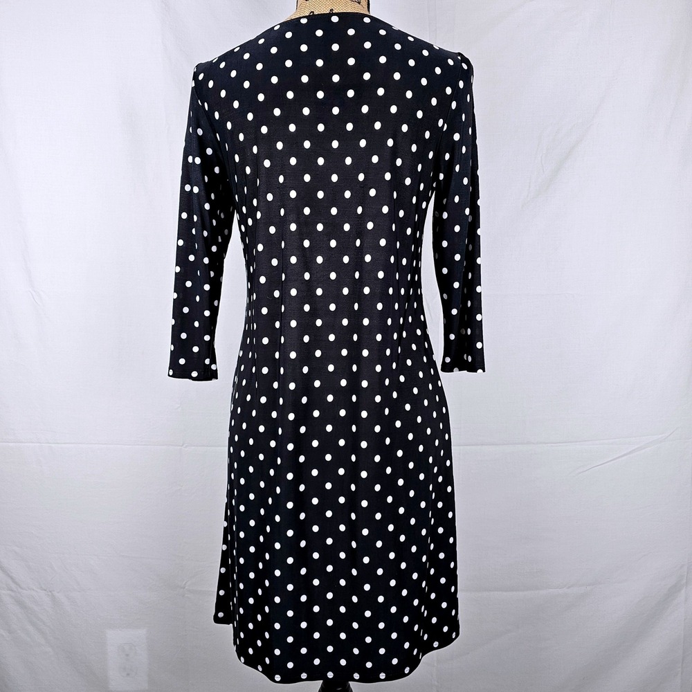 MSK Petite Black White Polka Dot Zipper Neck 3/4 Sleeve Dress SP - Picture 3 of 11